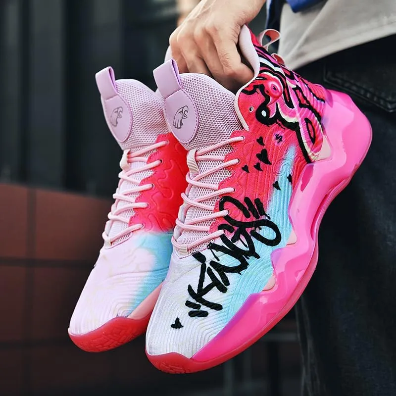 High Top Womens Mens Basketball Shoes Breathable Non Slip Outdoor Graffiti Sports Shoes Fashion Unisex Running Sneakers