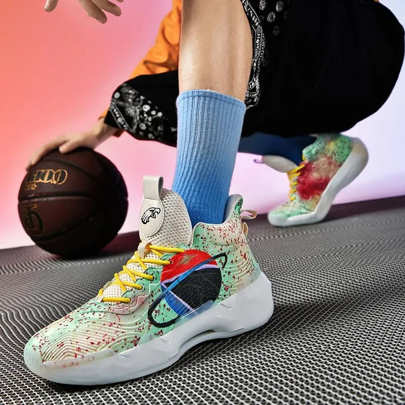 High Top Womens Mens Basketball Shoes Breathable Non Slip Outdoor Graffiti Sports Shoes Fashion Unisex Running Sneakers