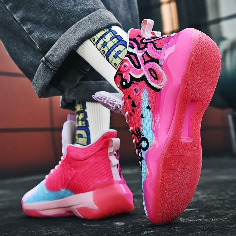 High Top Womens Mens Basketball Shoes Breathable Non Slip Outdoor Graffiti Sports Shoes Fashion Unisex Running Sneakers