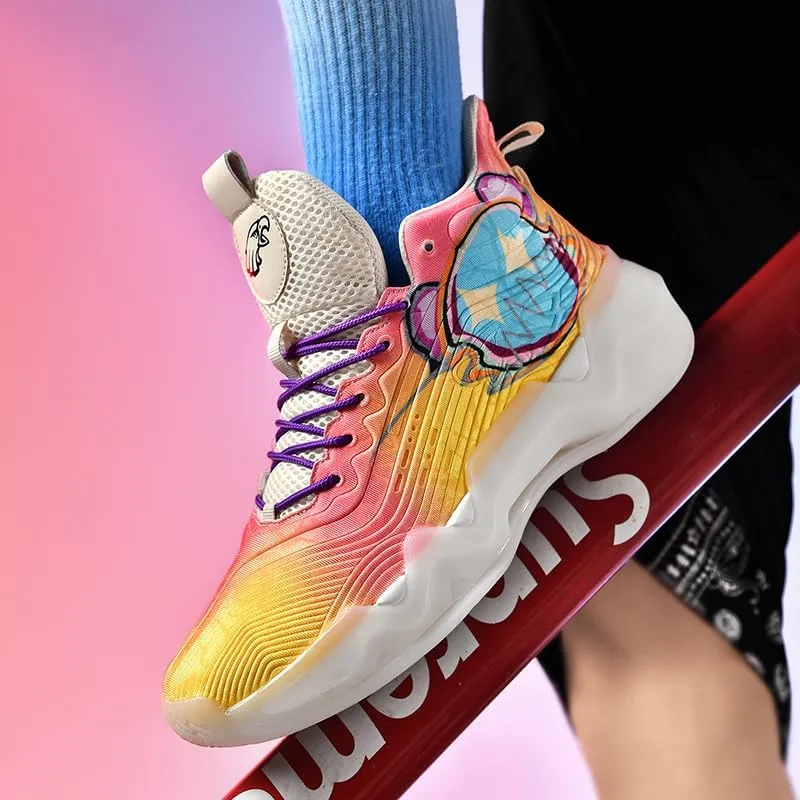 High Top Womens Mens Basketball Shoes Breathable Non Slip Outdoor Graffiti Sports Shoes Fashion Unisex Running Sneakers