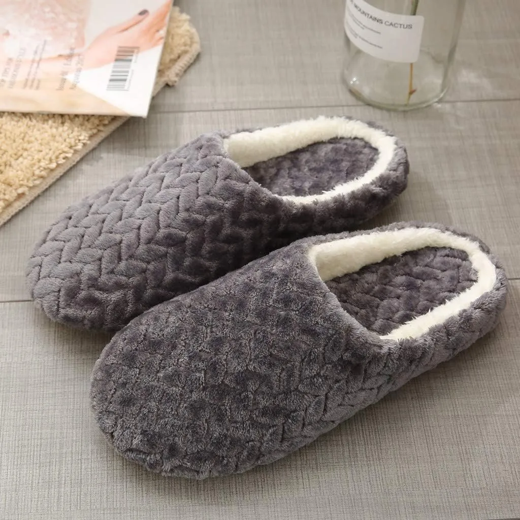 House Slippers for Women Fuzzy,Unisex Memory Foam Wool-Like Plush Fleece Lined Winter Indoor Outdoor Anti-Skid Rubber Sole