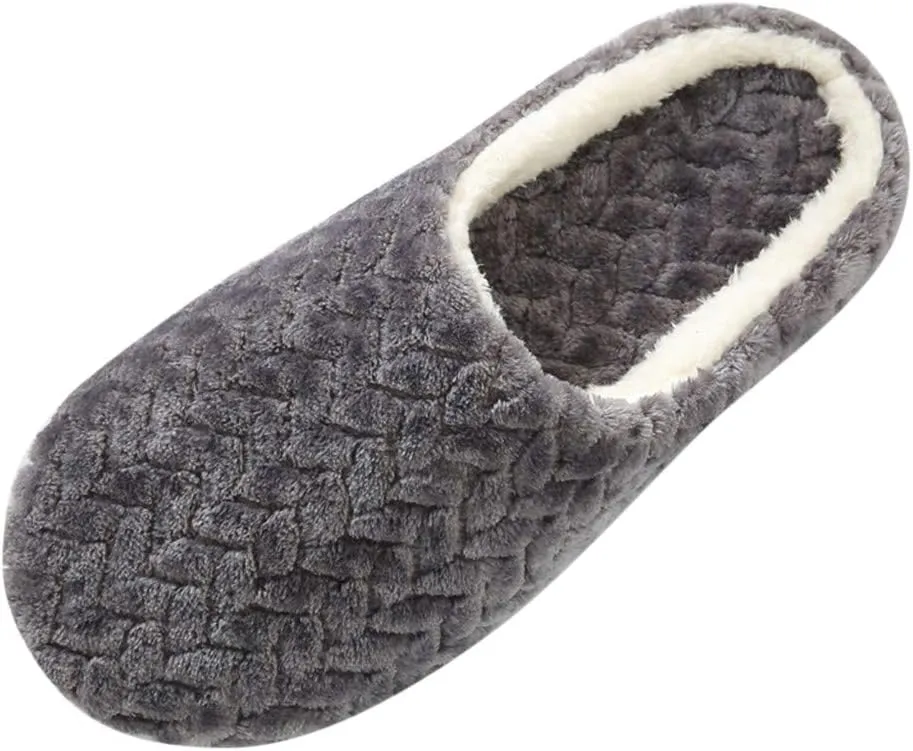 House Slippers for Women Fuzzy,Unisex Memory Foam Wool-Like Plush Fleece Lined Winter Indoor Outdoor Anti-Skid Rubber Sole