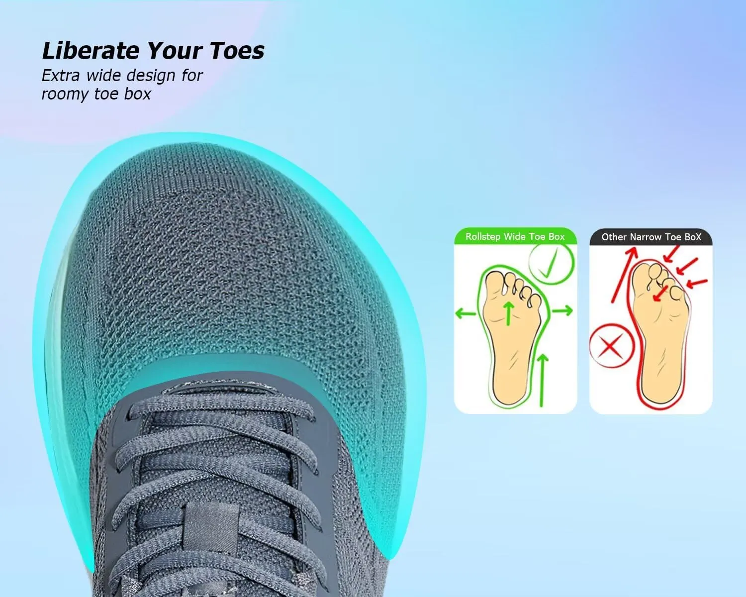 KDN Men's Wide Toe Box Shoes Cushioned Road Running Shoes Non Slip Mens Walking Sneakers for Wide Feet Comfortable Athletic Gym Workout Shoes Wide Width