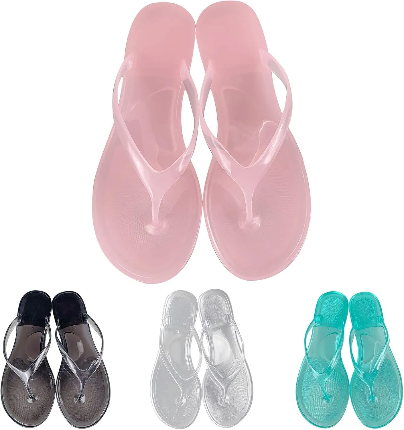 Ladies Summer Transparent Jelly Crystal Flat Bottom Toe Flip Flops Beach Sandal Slippers Womens Boot Slippers Size 6