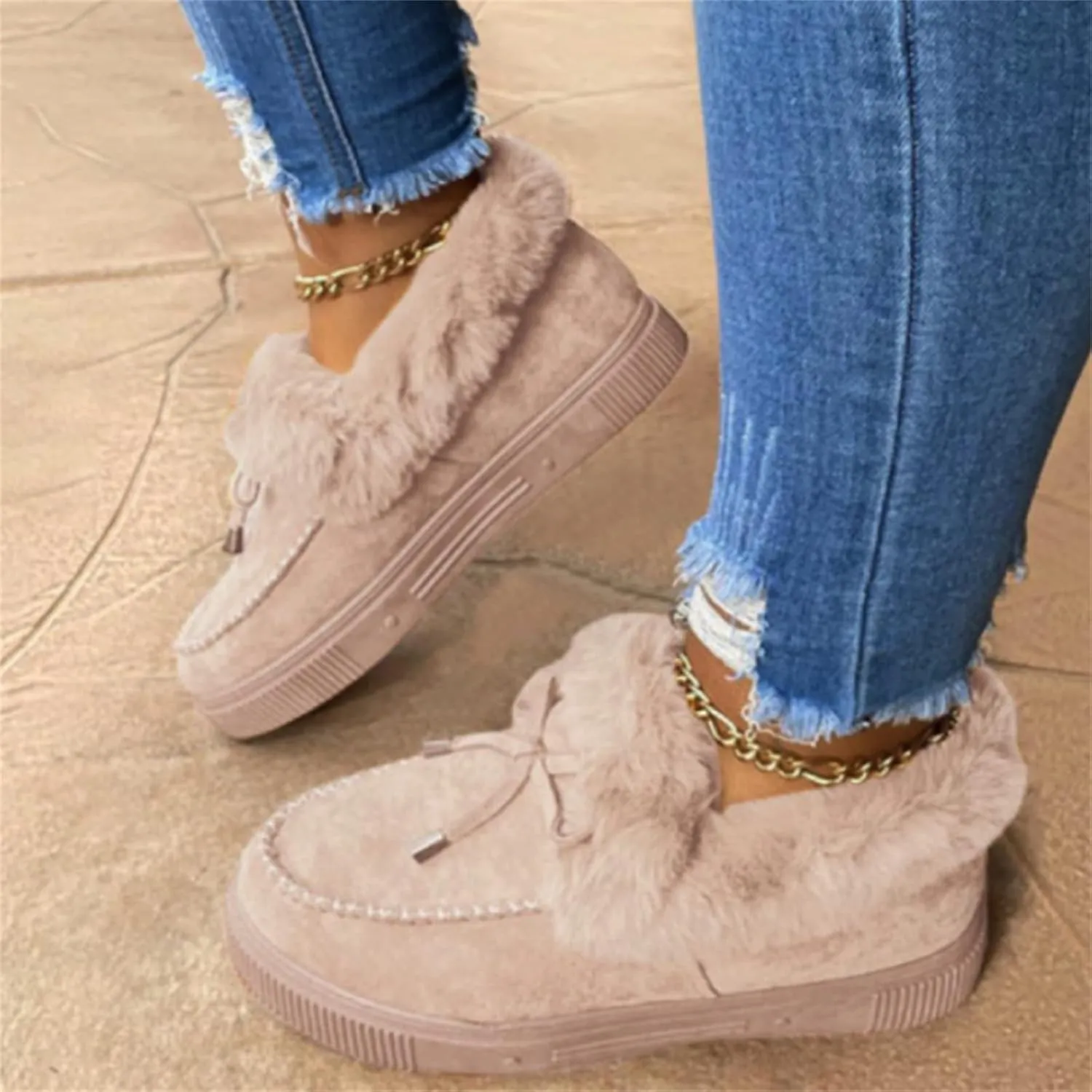 Ladmiple Boots For Women Ankle Booties Winter Snow Boots Slip on Fur Lined Cold Weather Warm Comfortable Loafers Shoes 2024