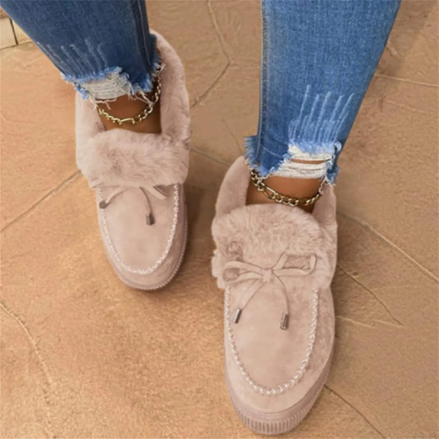 Ladmiple Boots For Women Ankle Booties Winter Snow Boots Slip on Fur Lined Cold Weather Warm Comfortable Loafers Shoes 2024