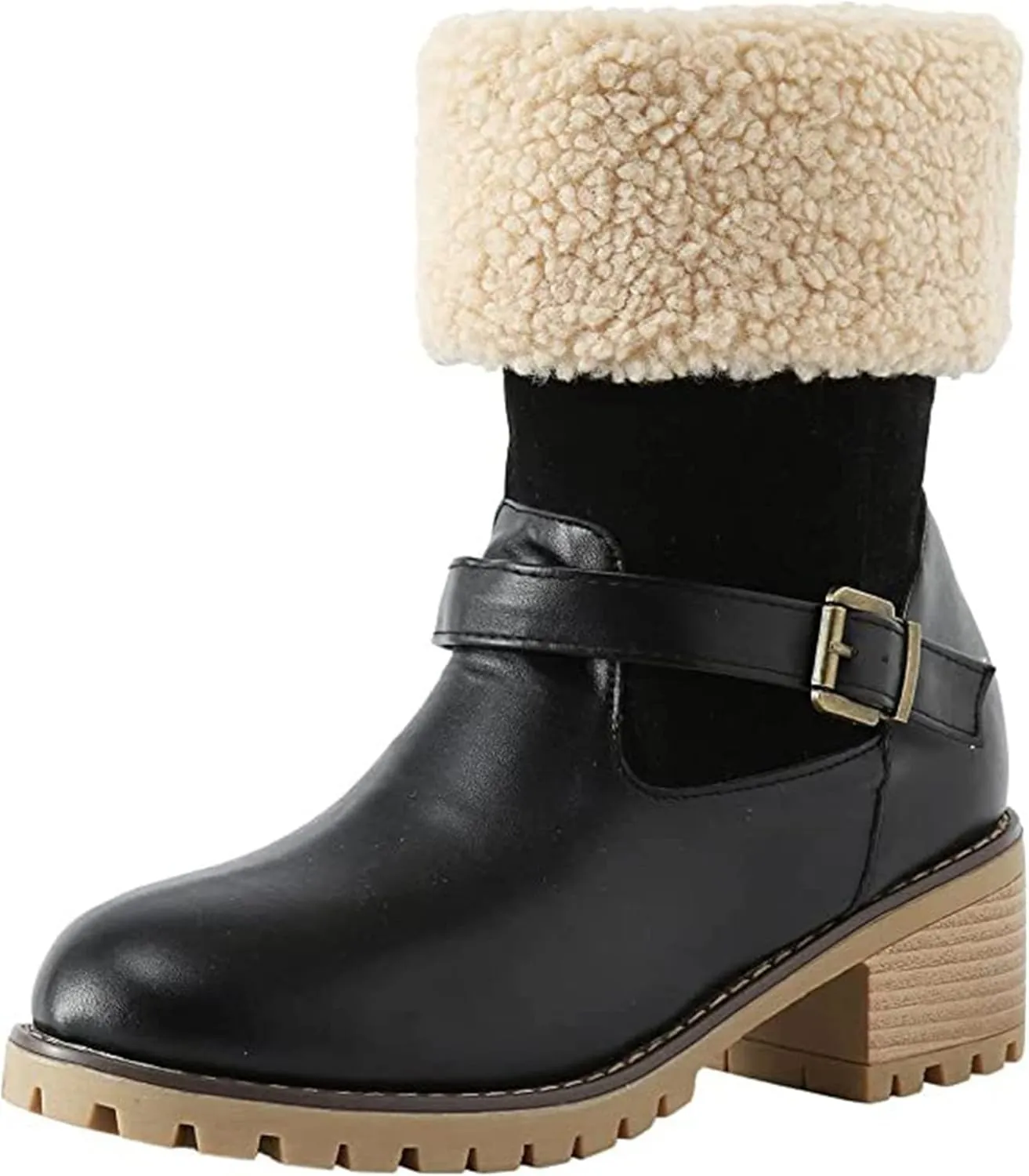 Ladmiple Snow Boots For Women Cute High Top Warm Fur Lined Winter Ankle Booties Outdoor Slip On Fashion Mid Calf Walking Shoe