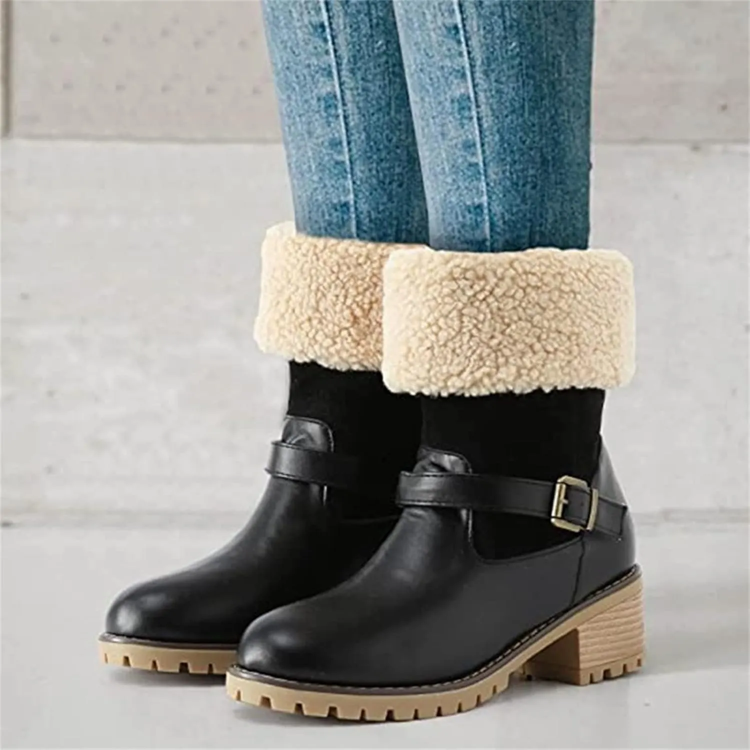 Ladmiple Snow Boots For Women Cute High Top Winter Warm Ankle Booties Slip On Fur Lined Fashion Casual Mid Calf Walking Shoes