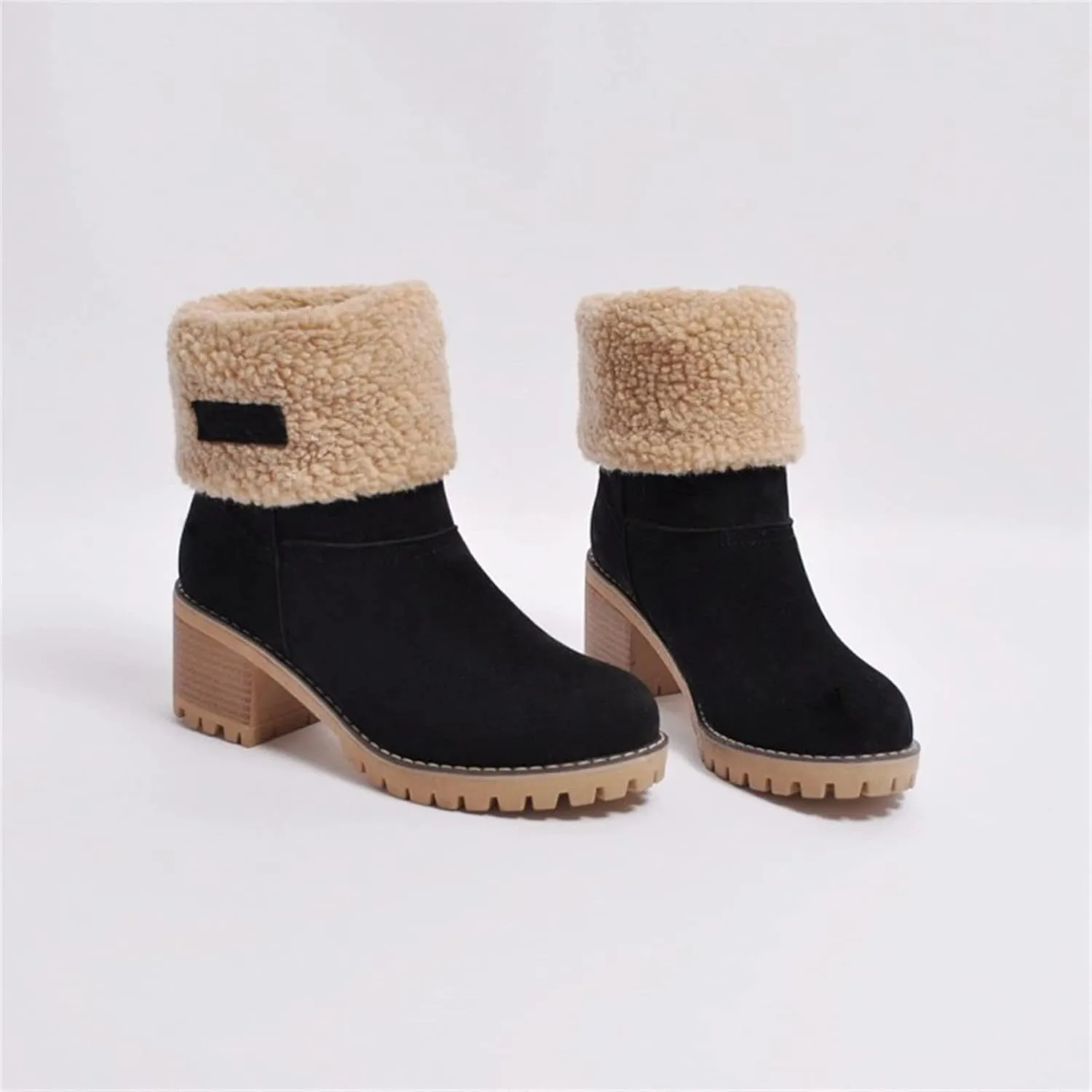 Ladmiple Snow Boots For Women Cute Tall Mid Calf Winter Shoes Fur Lined Warm Slip On Ankle Booties Anti Slip Walking Shoes