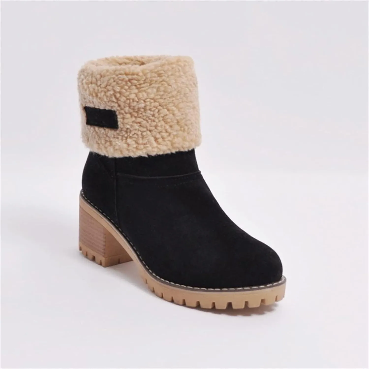 Ladmiple Snow Boots For Women Cute Tall Mid Calf Winter Shoes Fur Lined Warm Slip On Ankle Booties Anti Slip Walking Shoes