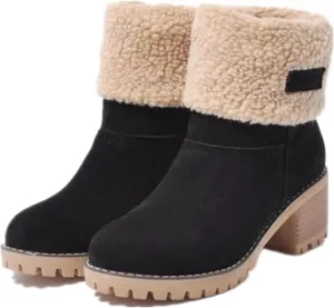 Ladmiple Snow Boots For Women Cute Tall Mid Calf Winter Shoes Fur Lined Warm Slip On Ankle Booties Anti Slip Walking Shoes