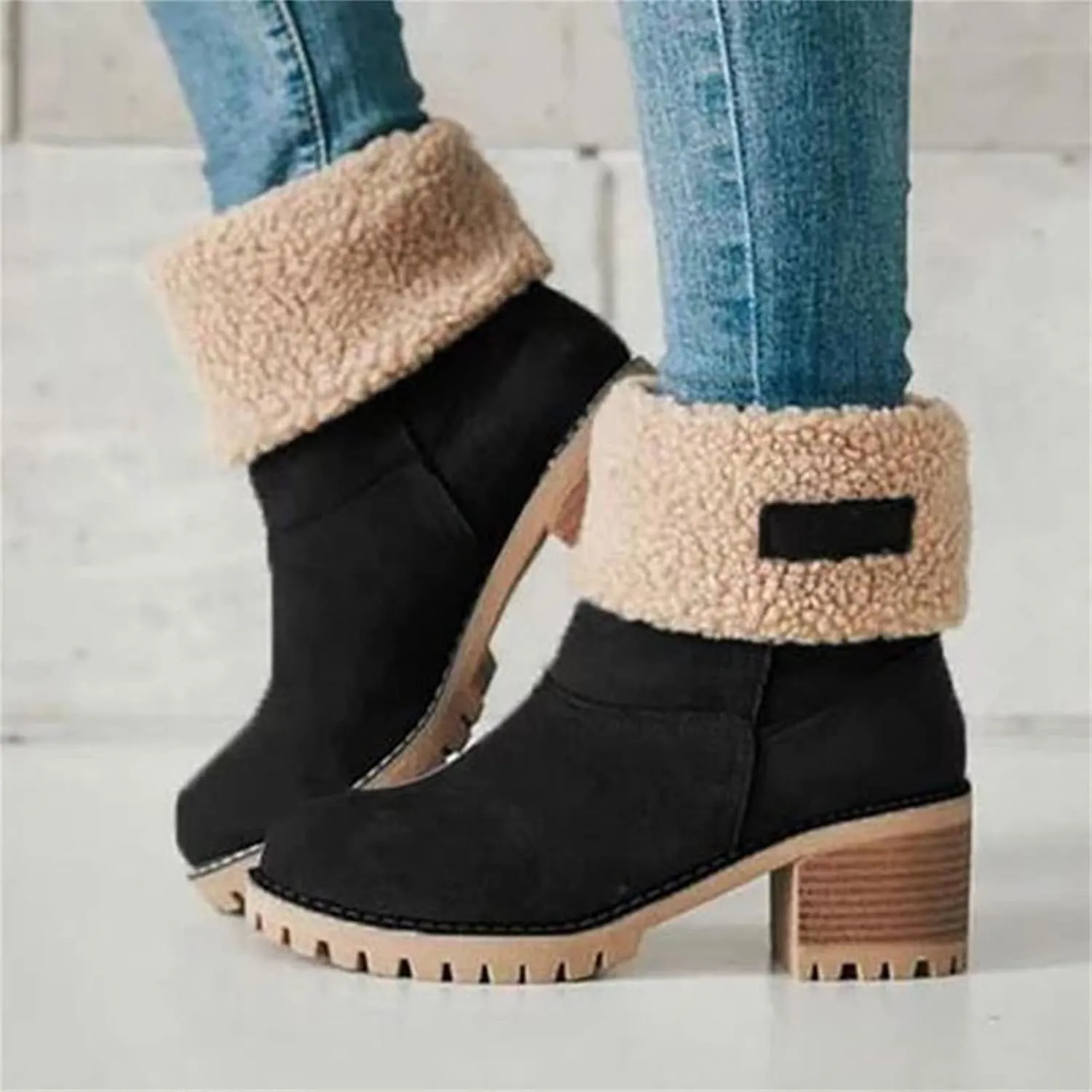 Ladmiple Snow Boots For Women Cute Tall Mid Calf Winter Shoes Fur Lined Warm Slip On Ankle Booties Anti Slip Walking Shoes