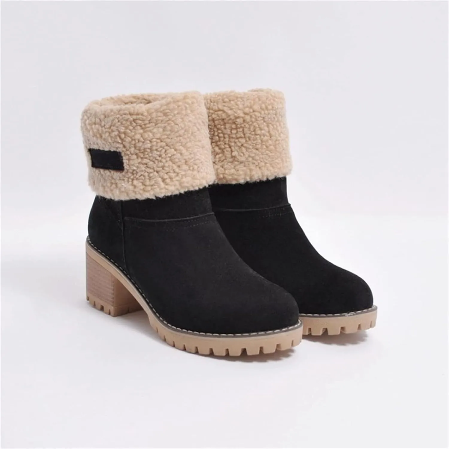 Ladmiple Snow Boots For Women Cute Tall Mid Calf Winter Shoes Fur Lined Warm Slip On Ankle Booties Anti Slip Walking Shoes