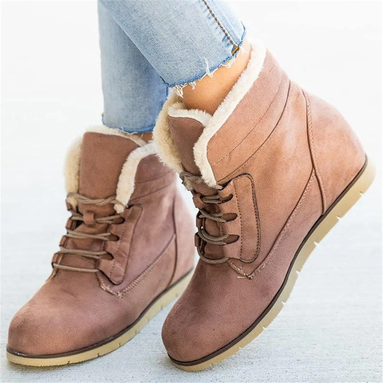 Ladmiple Snow Boots For Women Wide Faux Fur Lined Winter Warm Ankle Booties Slip On Outdoor Fashion Casual Walking Shoes
