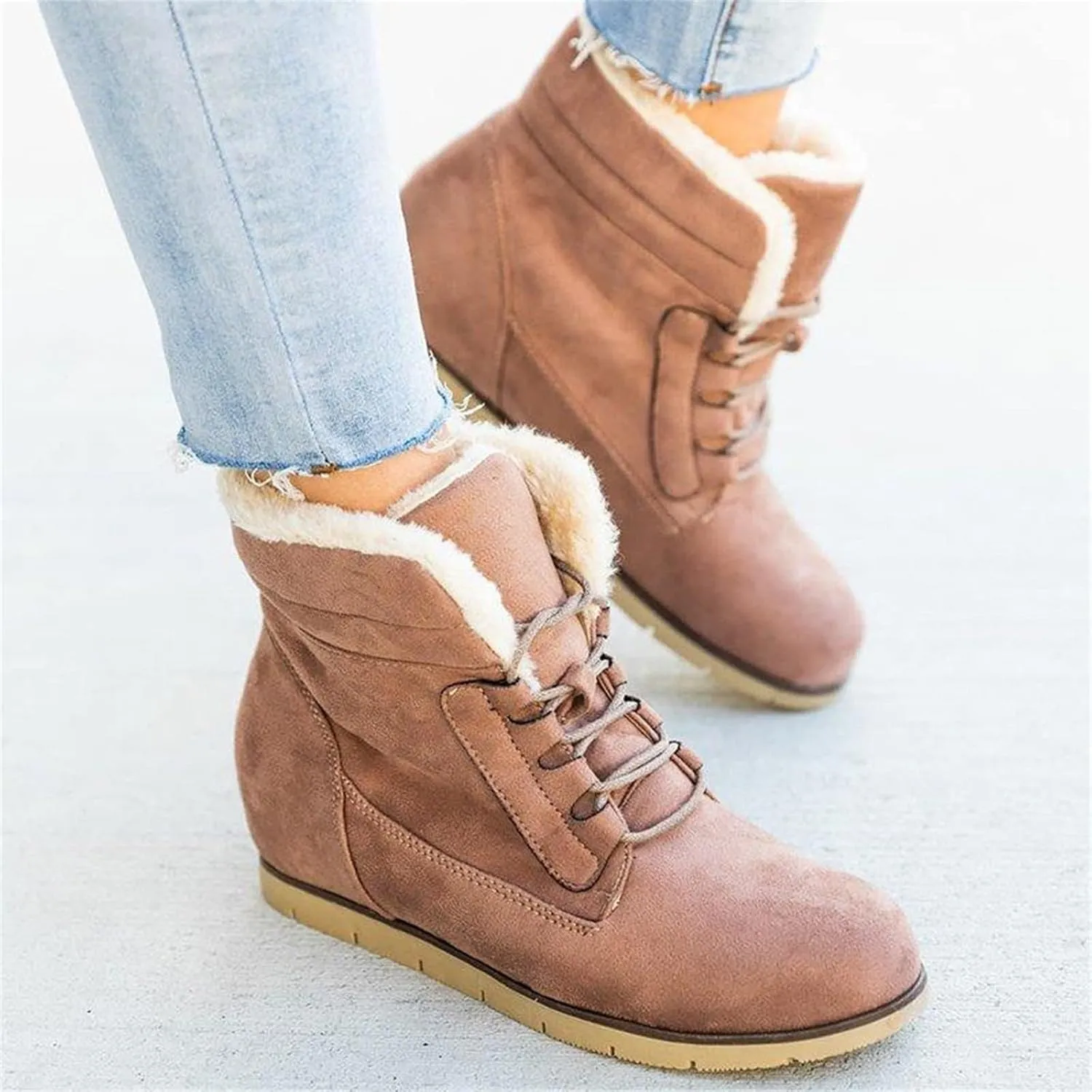 Ladmiple Snow Boots For Women Wide Faux Fur Lined Winter Warm Ankle Booties Slip On Outdoor Fashion Casual Walking Shoes
