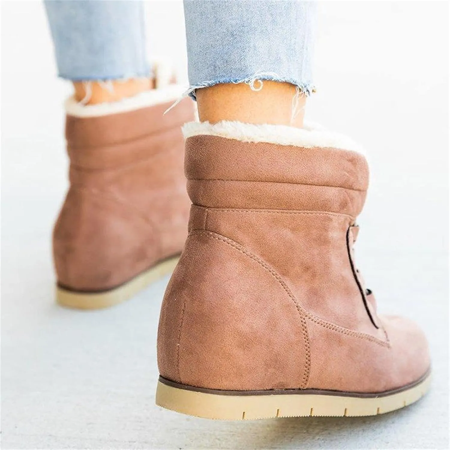 Ladmiple Snow Boots For Women Wide Faux Fur Lined Winter Warm Ankle Booties Slip On Outdoor Fashion Casual Walking Shoes