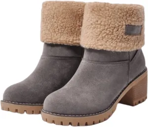 Ladmiple Winter Boots For Women Fashion Snow Boots Ankle Short Boots Slip On Outdoor Mid Calf Booties Fur Lined Warm Shoes