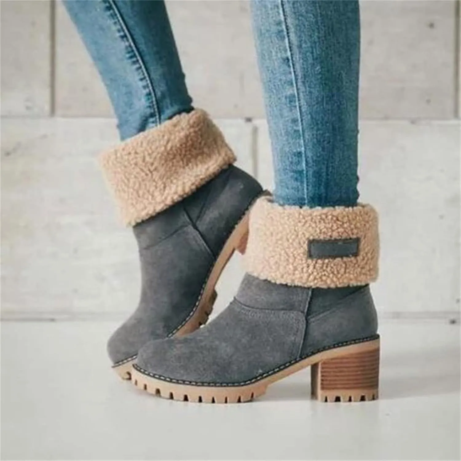 Ladmiple Winter Boots For Women Fashion Snow Boots Ankle Short Boots Slip On Outdoor Mid Calf Booties Fur Lined Warm Shoes