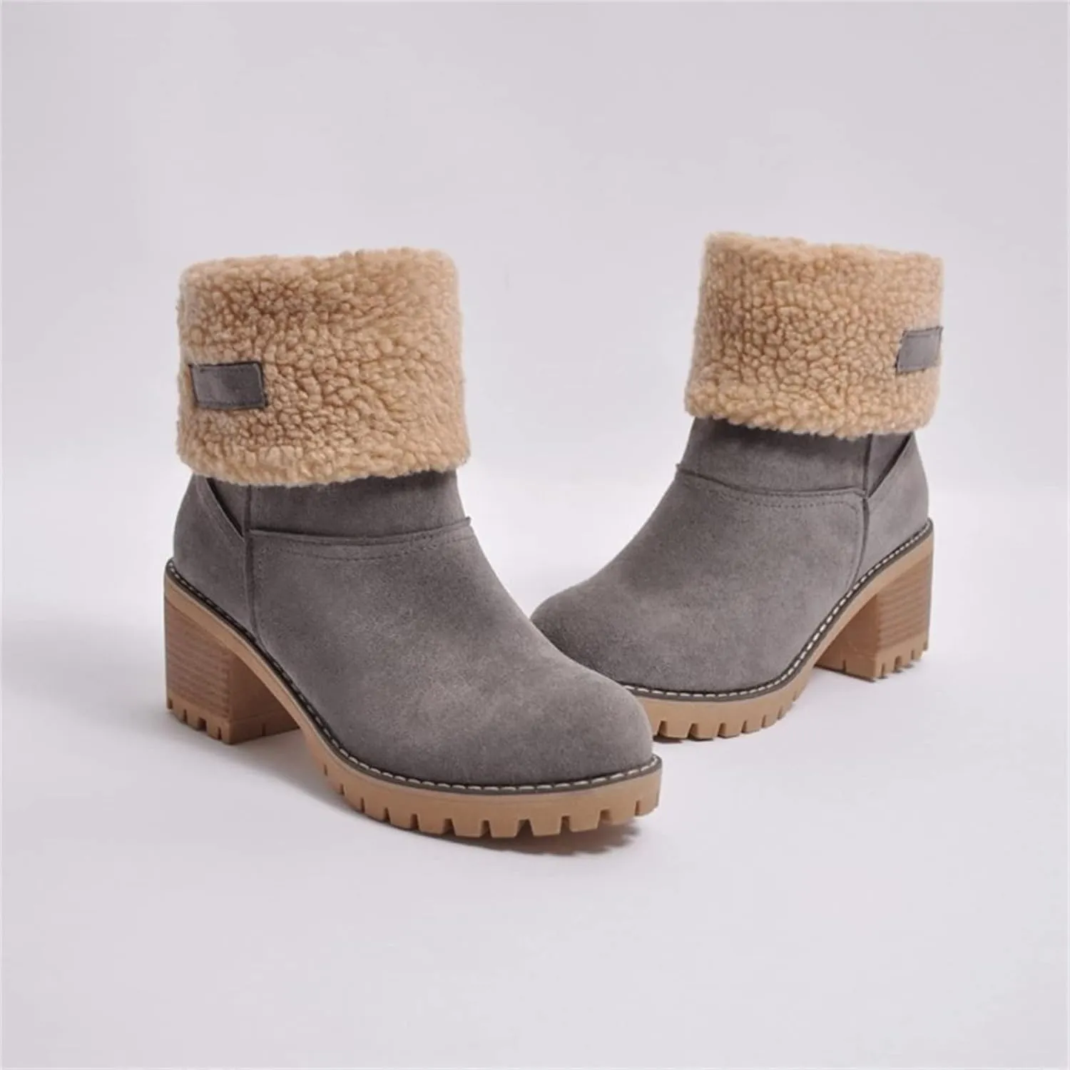 Ladmiple Winter Boots For Women Fashion Snow Boots Ankle Short Boots Slip On Outdoor Mid Calf Booties Fur Lined Warm Shoes