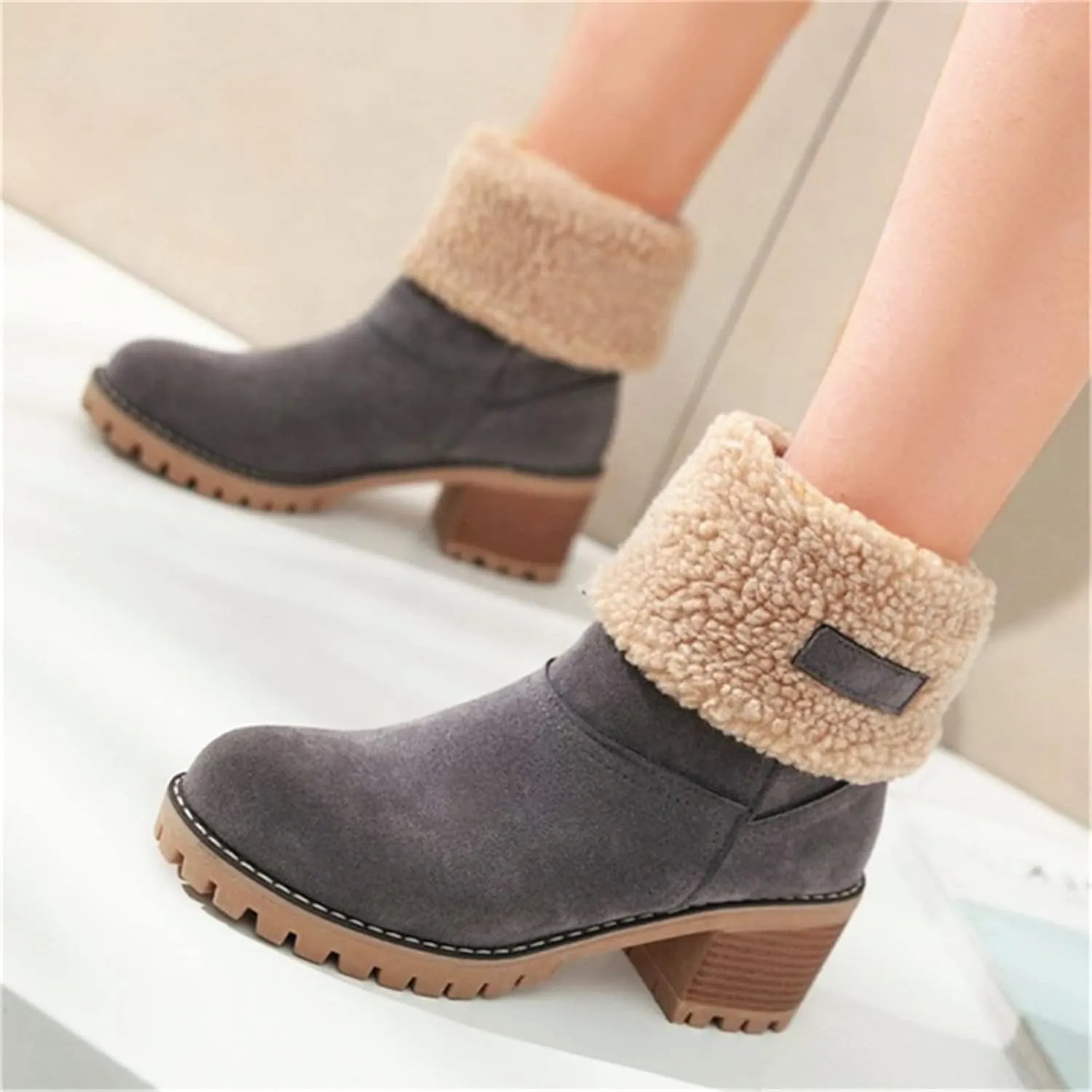 Ladmiple Winter Boots For Women Fashion Snow Boots Ankle Short Boots Slip On Outdoor Mid Calf Booties Fur Lined Warm Shoes