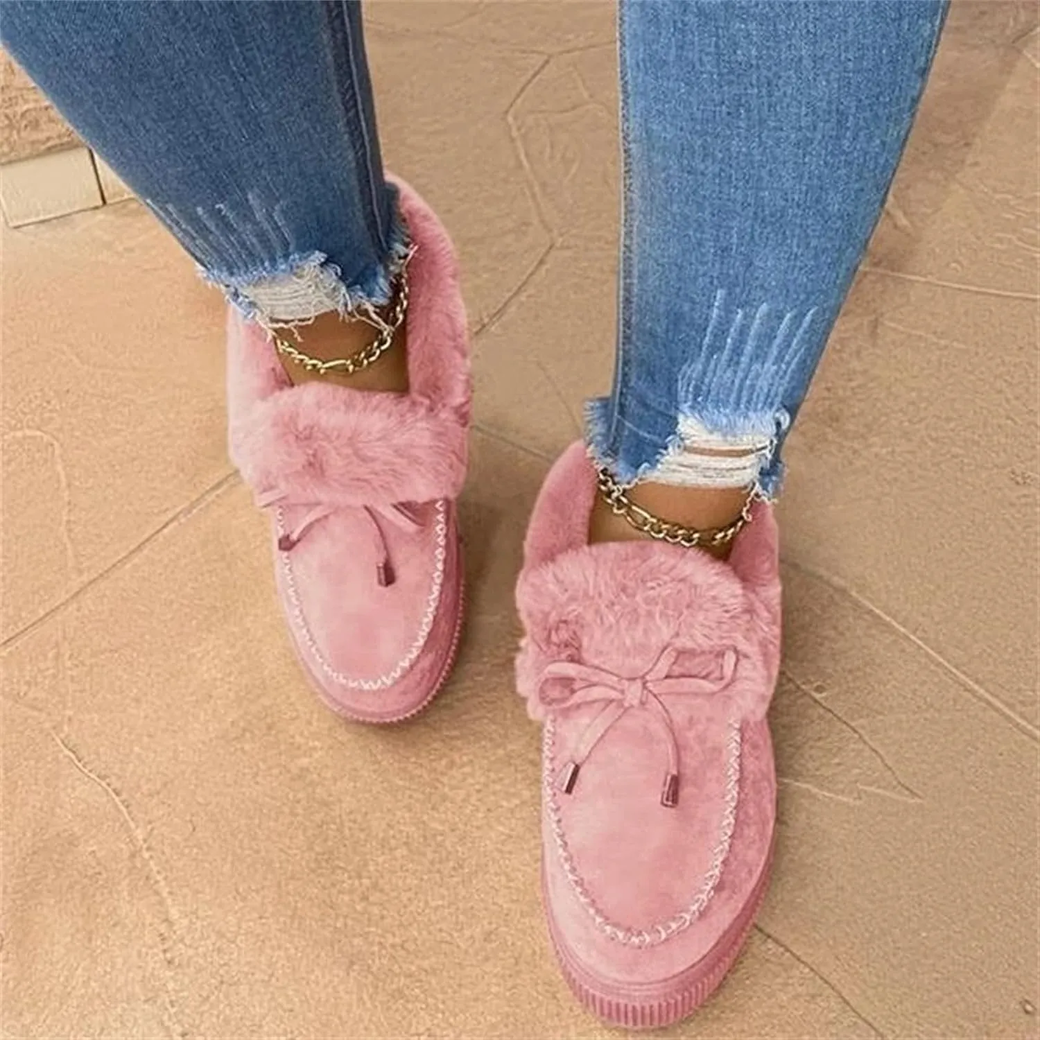 Ladmiple Winter Boots For Women Fashion Snow Boots Classic Faux Fur Lined Slip On Ankle Boots Casual Comfortable Warm Shoes