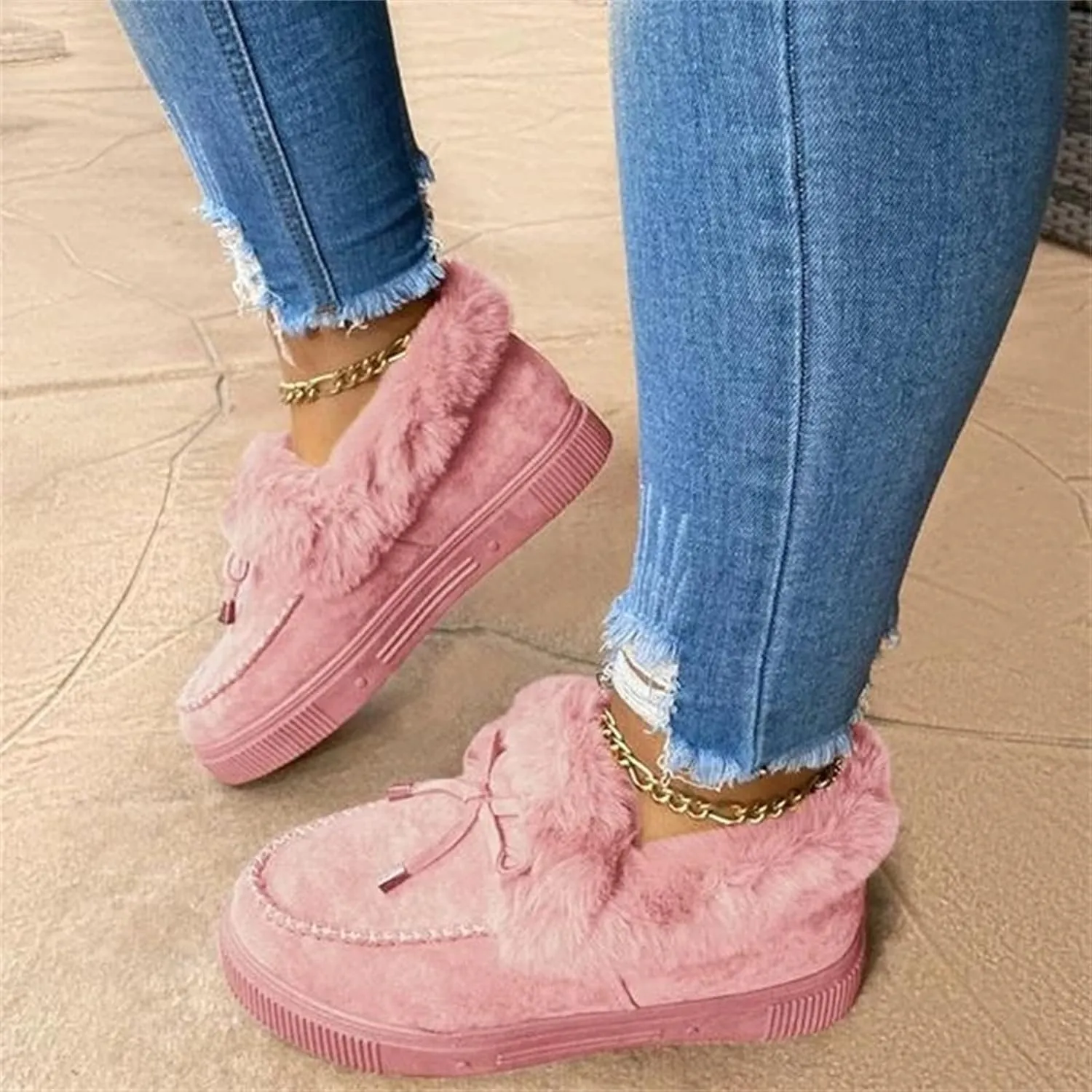 Ladmiple Winter Boots For Women Fashion Snow Boots Classic Faux Fur Lined Slip On Ankle Boots Casual Comfortable Warm Shoes