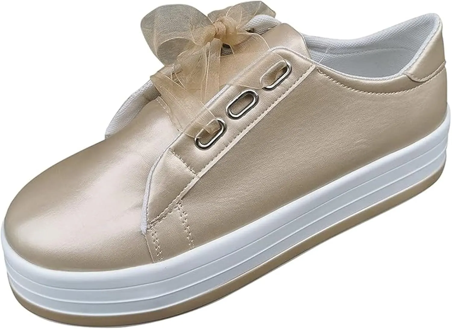 Lausiuoe Shoes For Women Dressy Casual Platform Leather Sneakers Fashion Round Toe Lightweight Classic Comfort Slip On Loafer