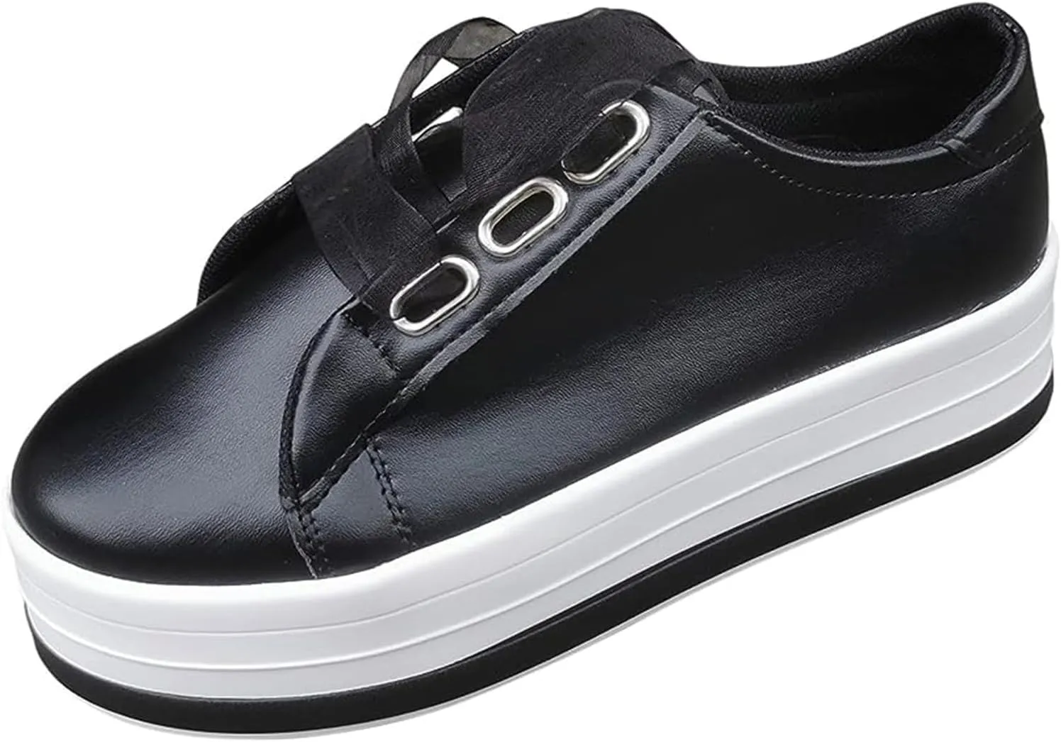 Lausiuoe Shoes For Women Dressy Casual Platform Leather Sneakers Fashion Round Toe Lightweight Classic Comfort Slip On Loafer