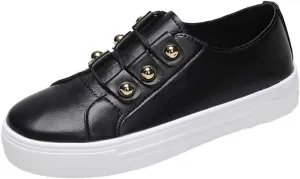 Lausiuoe Shoes For Women Dressy Casual Platform Leather Sneakers Low Top Fashion Comfortable Classic Walking Flat Loafers