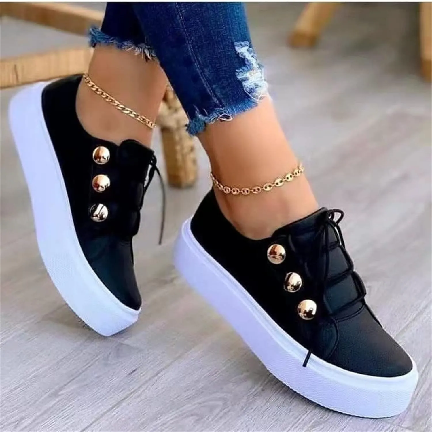 Lausiuoe Shoes For Women Dressy Casual Platform Leather Sneakers Low Top Fashion Comfortable Classic Walking Flat Loafers