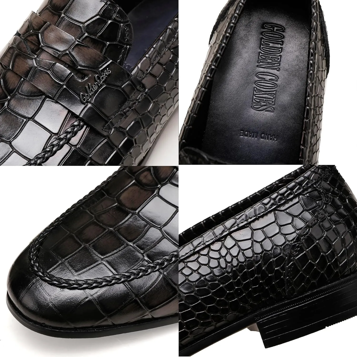 Leather Dress Shoes for Mens, Crocodile Printed Slip On Dress Loafers Casual Leather Shoes for Mens Business Weddings Party Shoes