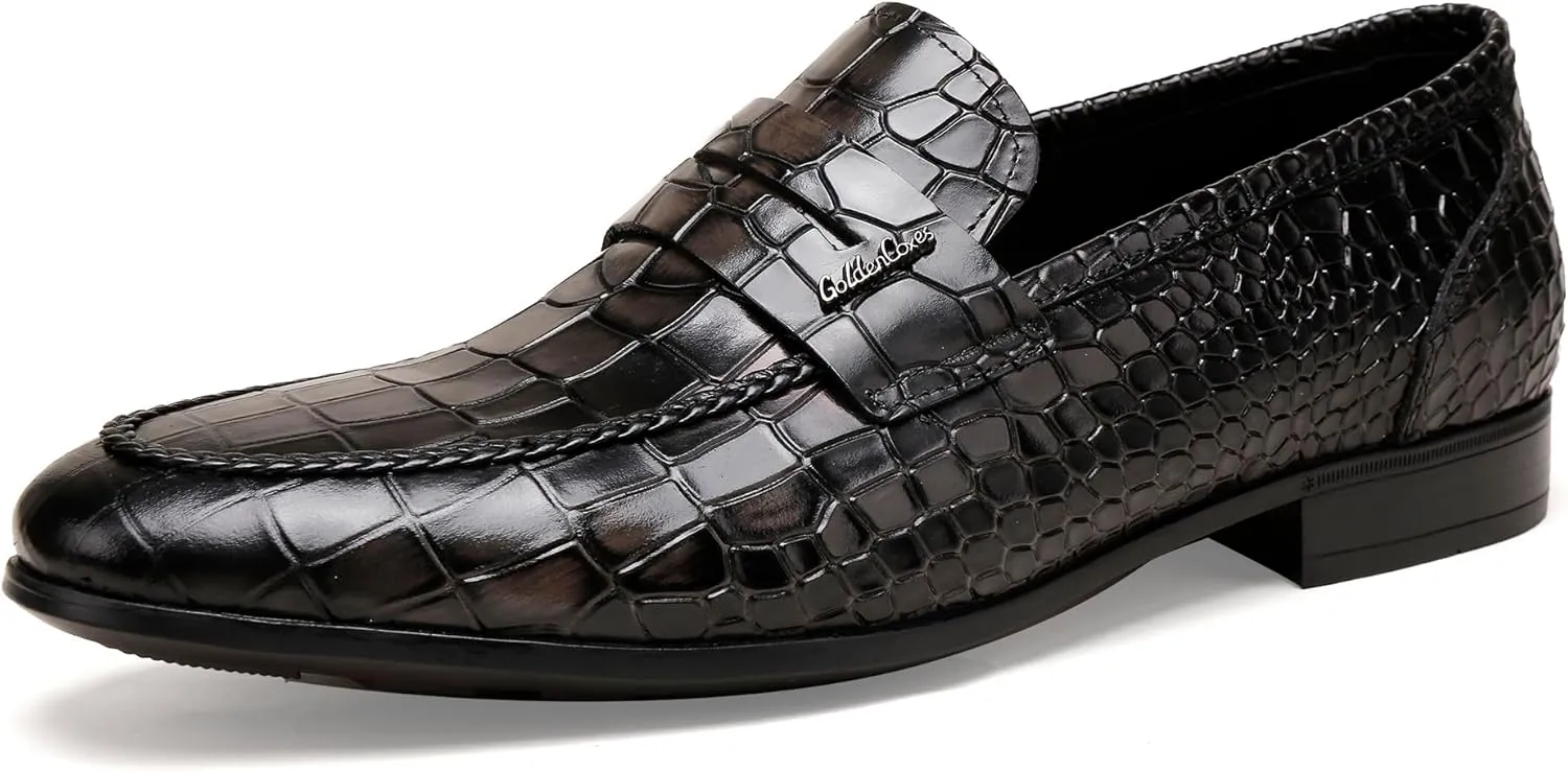 Leather Dress Shoes for Mens, Crocodile Printed Slip On Dress Loafers Casual Leather Shoes for Mens Business Weddings Party Shoes