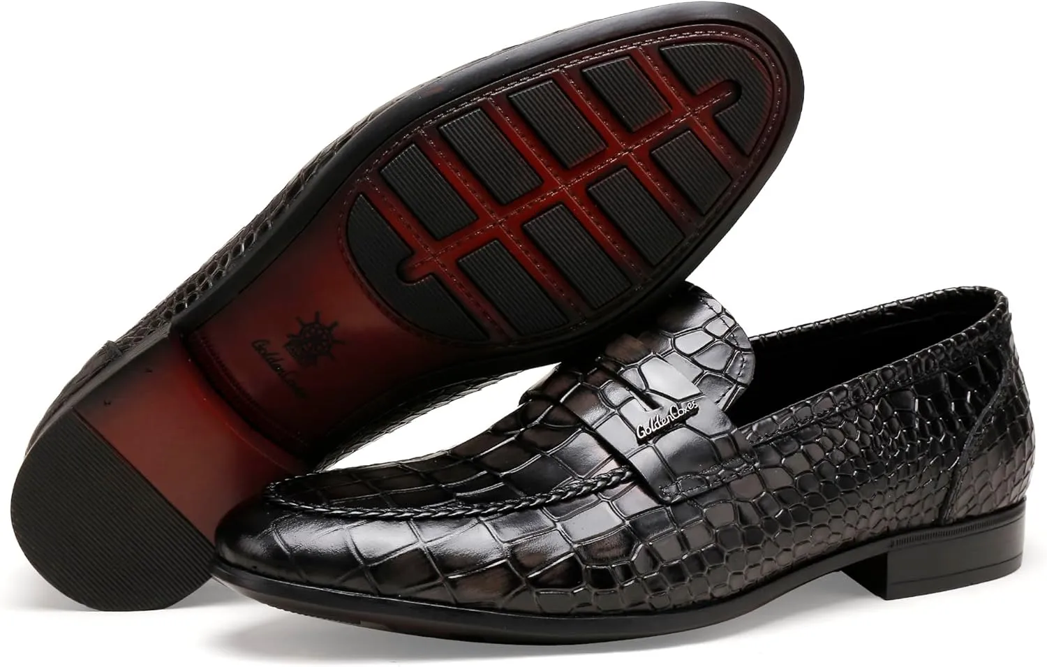 Leather Dress Shoes for Mens, Crocodile Printed Slip On Dress Loafers Casual Leather Shoes for Mens Business Weddings Party Shoes