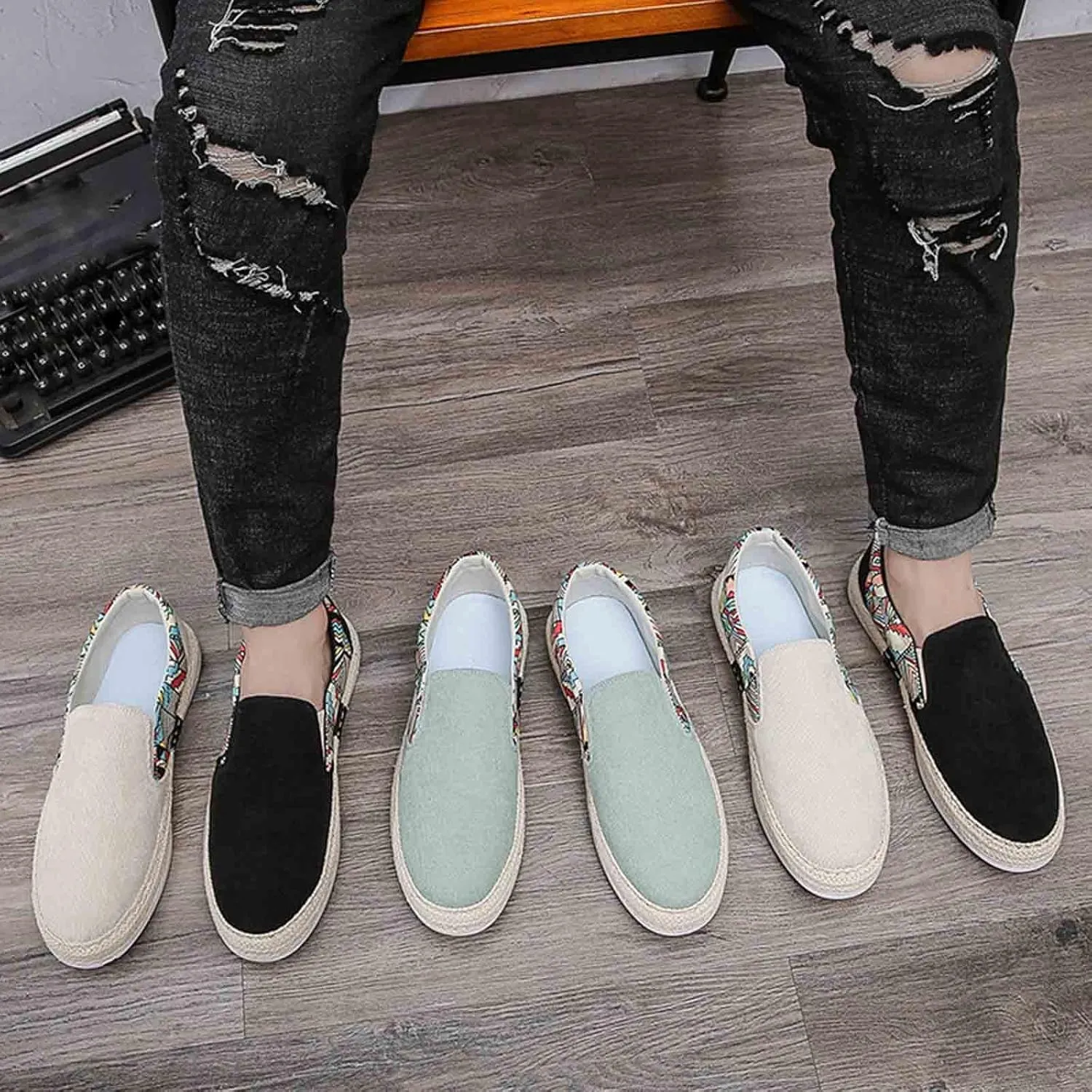Lightweight Shoes Men's Casual Low Boots Canvas Slip On Shoes in Spring and Summer