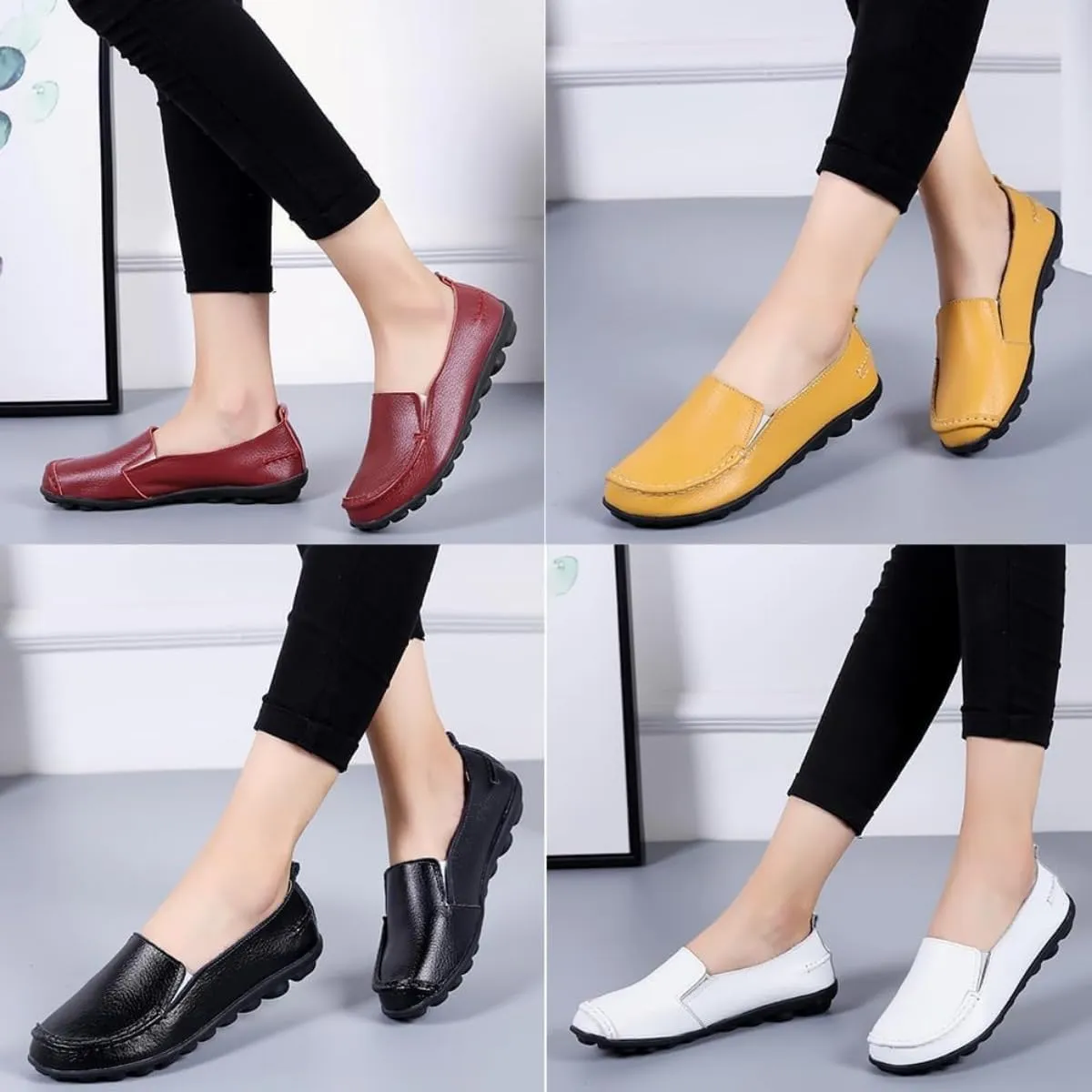 loafers orthopedic leather women loafers flat breathable leather driving nurse hiking non slip casual comfortable soft