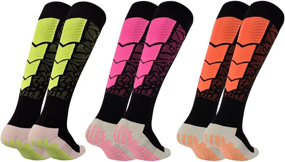 Luwint Non Slip Compression Socks, Long Anti Skid Tube Grip Knee High Sports Soccer Socks, 3 Pairs