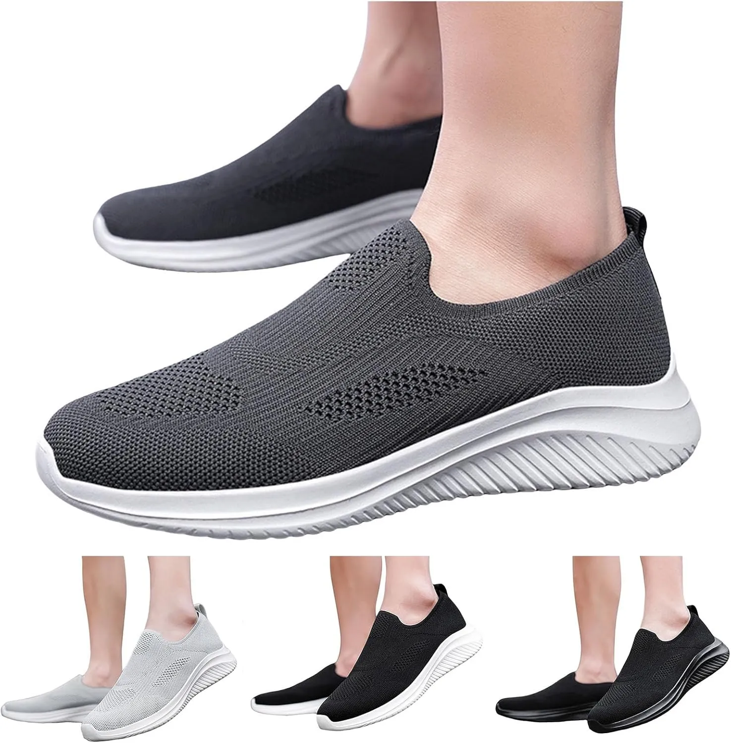 Memory Foam Versatile Shoes for Men Comfortable Breathable Stretch Canvas Slip on Sneaker Breathable Work Shoes