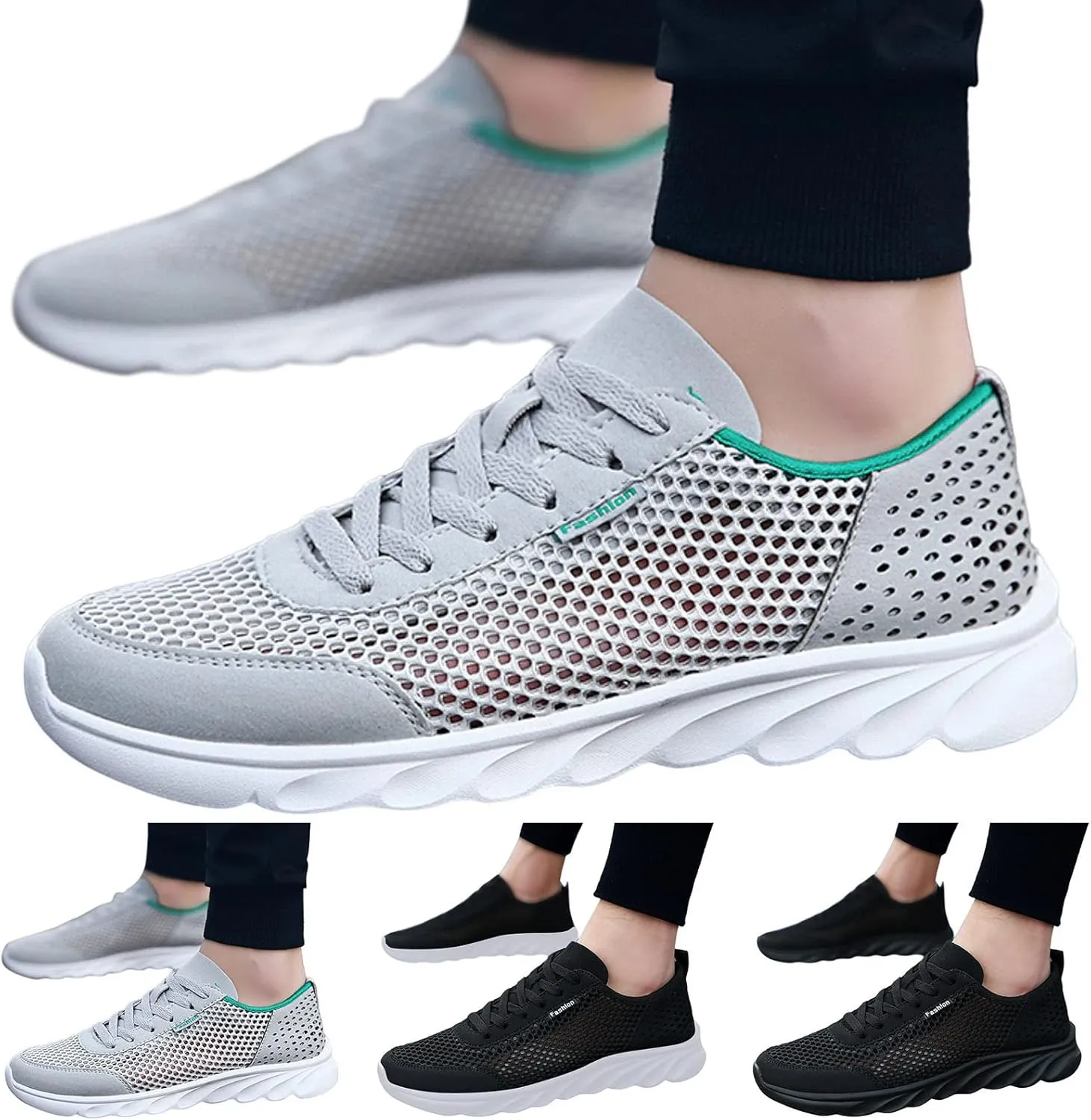 Men Sports Shoes Simple Solid Color Fashion Summer New Pattern Mesh Hollow Breathable Sneaker Rack for Men Bedroom Wall