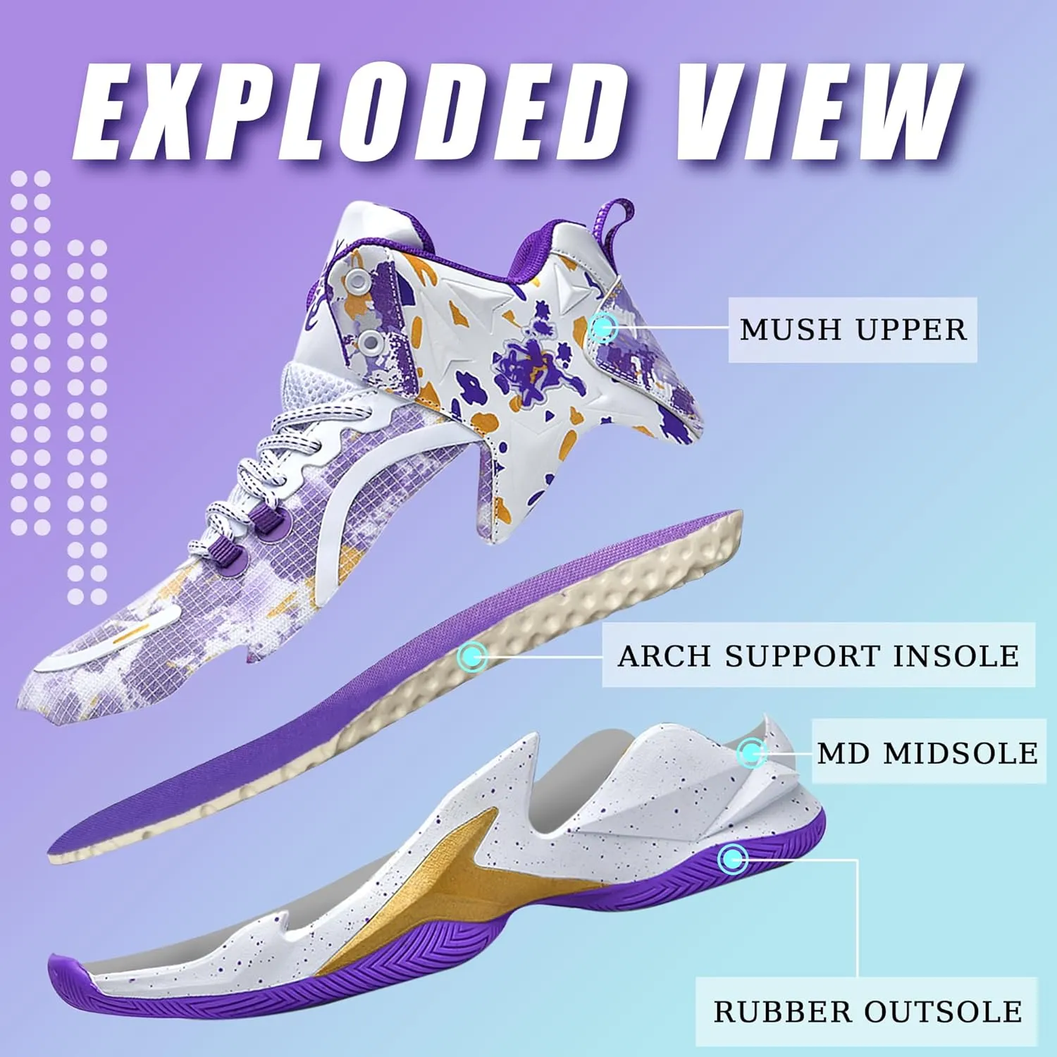 Men's Basketball Shoes Breathable Anti Slip Fashionable Graffiti Training Shoes Outdoor Shoes