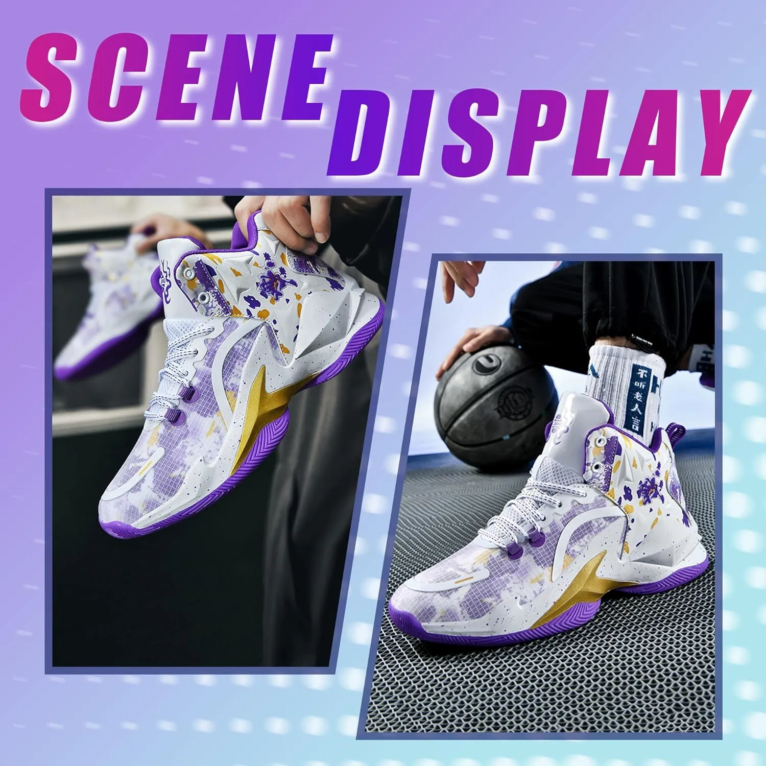 Men's Basketball Shoes Breathable Anti Slip Fashionable Graffiti Training Shoes Outdoor Shoes