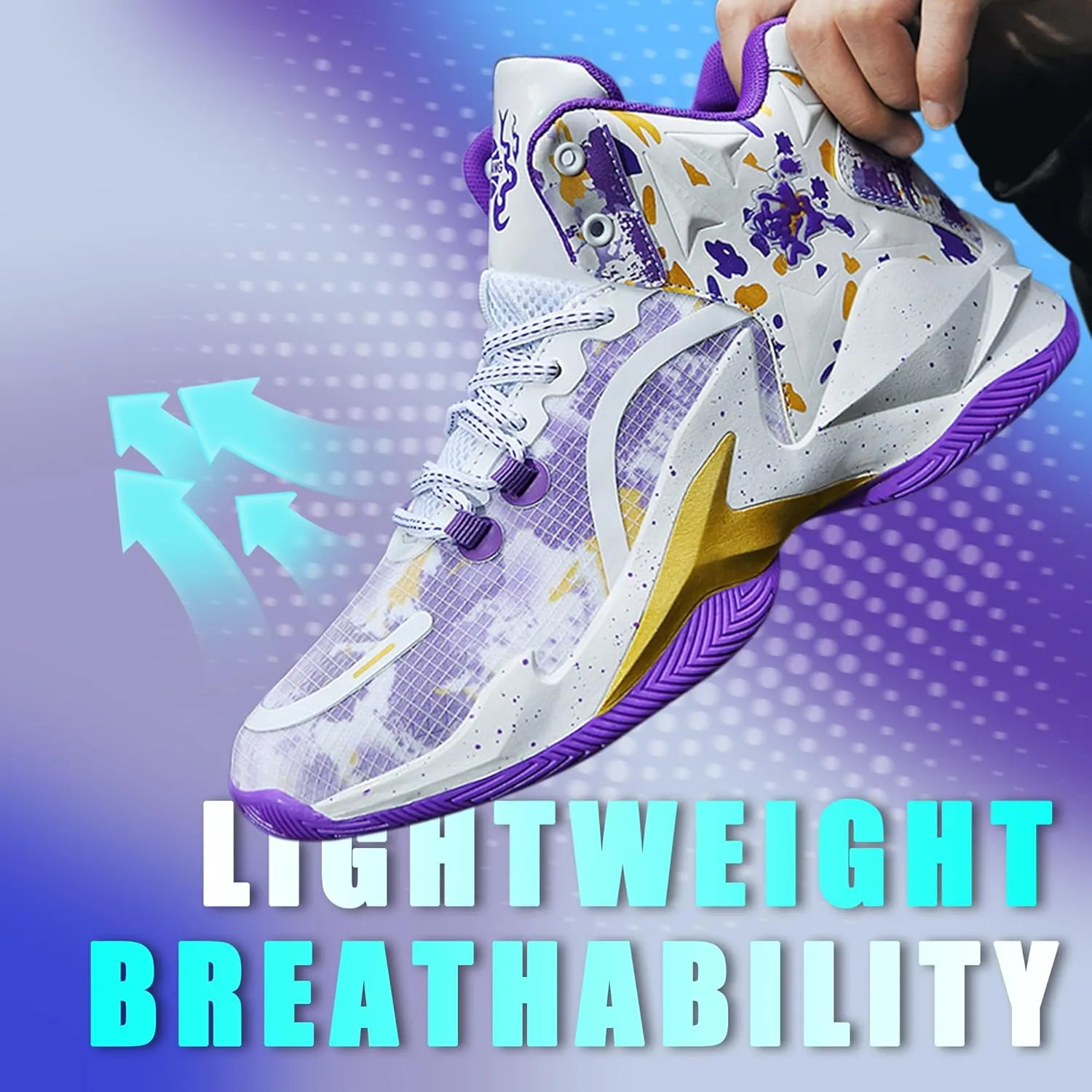 Men's Basketball Shoes Breathable Anti Slip Fashionable Graffiti Training Shoes Outdoor Shoes