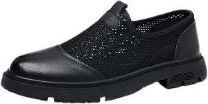 Men's Breathable Mesh Leather Orthopedic Travel Slip-On Loafers,Mens Arch Support Slip-on Loafers,Breathable Comfortable