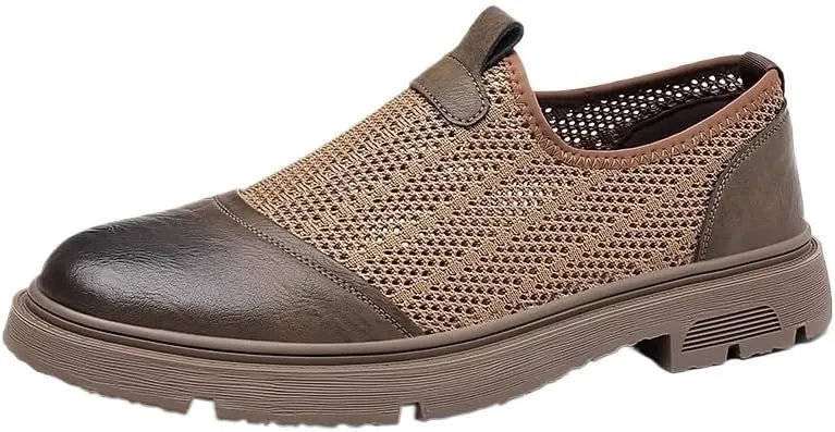Men's Breathable Mesh Leather Orthopedic Travel Slip-On Loafers,Mens Arch Support Slip-on Loafers,Breathable Comfortable