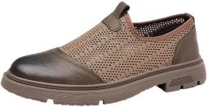 Men's Breathable Mesh Leather Orthopedic Travel Slip-On Loafers,Mens Arch Support Slip-on Loafers,Breathable Comfortable