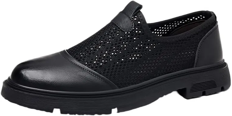 Men's Breathable Mesh Leather Orthopedic Travel Slip-On Loafers,Mens Arch Support Slip-on Loafers,Breathable Comfortable
