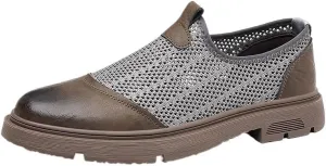 Men's Breathable Mesh Leather Orthopedic Travel Slip-On Loafers,Mens Arch Support Slip-on Loafers,Breathable Comfortable