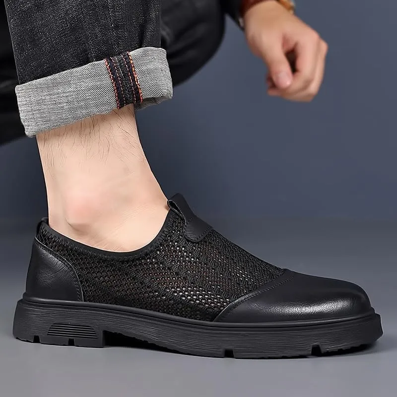 Men's Breathable Mesh Leather Orthopedic Travel Slip-On Loafers,Mens Arch Support Slip-on Loafers,Breathable Comfortable