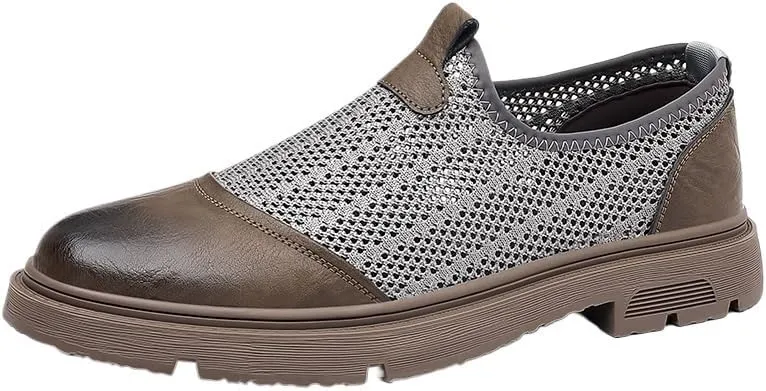 Men's Breathable Mesh Leather Orthopedic Travel Slip-On Loafers,Mens Arch Support Slip-on Loafers,Breathable Comfortable