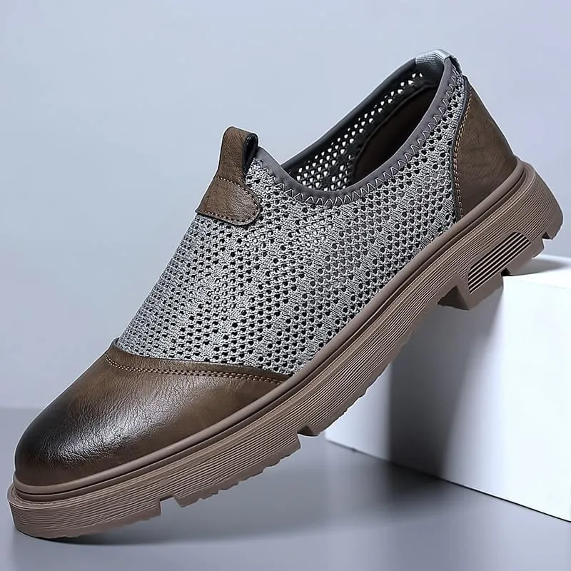 Men's Breathable Mesh Leather Orthopedic Travel Slip-On Loafers,Mens Arch Support Slip-on Loafers,Breathable Comfortable