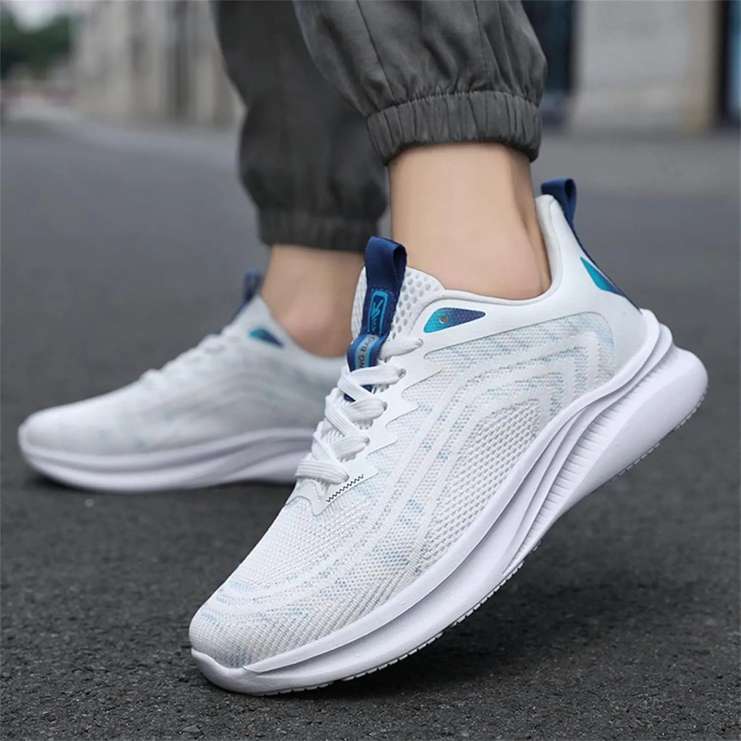 Men's Breathable Stretch Workout Shoes Lightweight Breathable Slip On Running Shoe Sport Jogging Walking Shoes